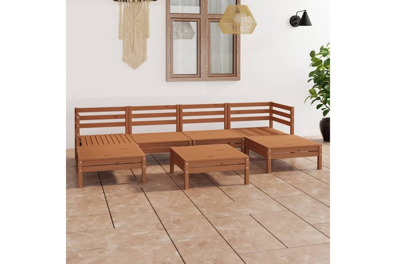 Hagesofagruppe 7 deler honningbrun heltre furu - Brun - Sofagruppe utendørs - Loungesett - Verandamøbler