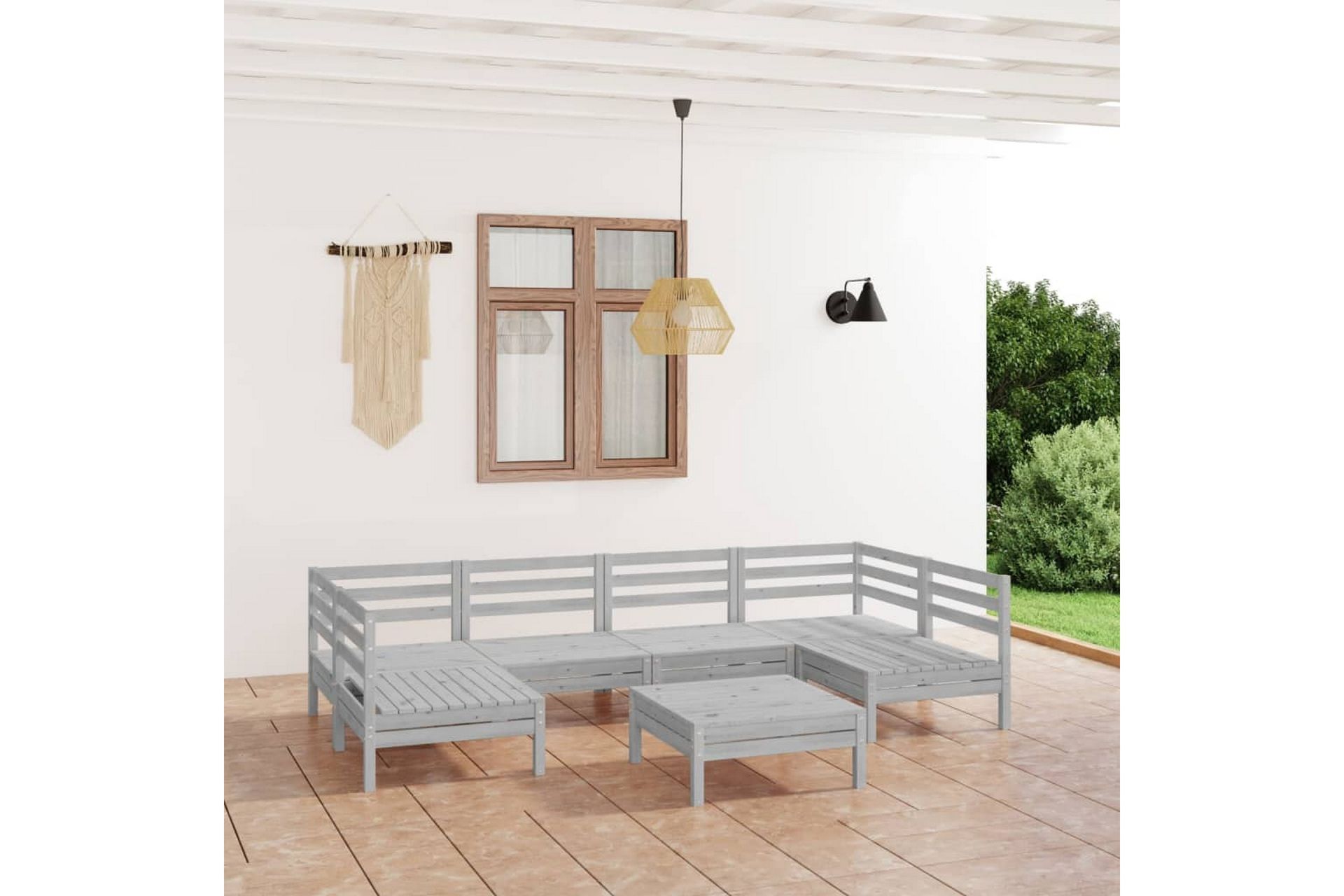 Hagesofagruppe 7 deler hvit heltre furu - Hvit - Hagemøbler - Loungemøbler - Loungesett