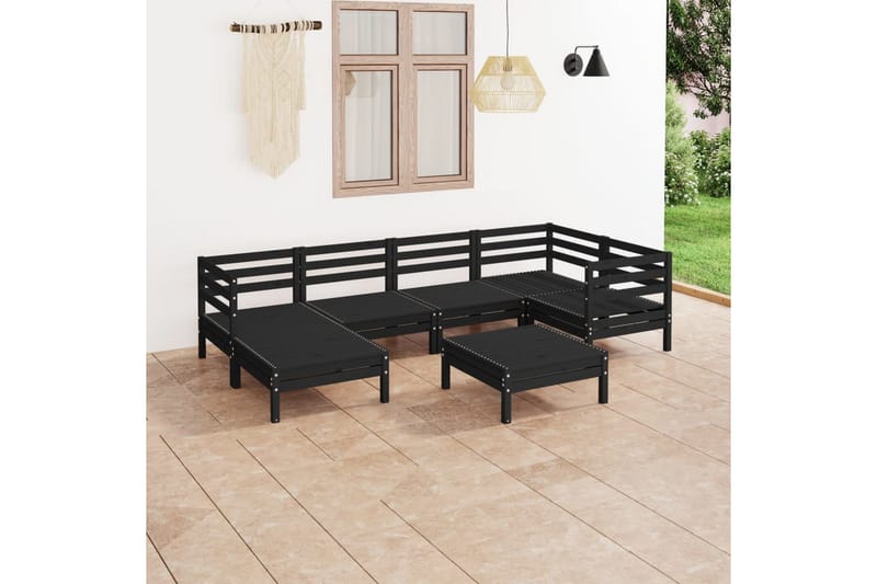 Hagesofagruppe 7 deler svart heltre furu - Svart - Verandamøbler - Sofagruppe utendørs - Loungesett