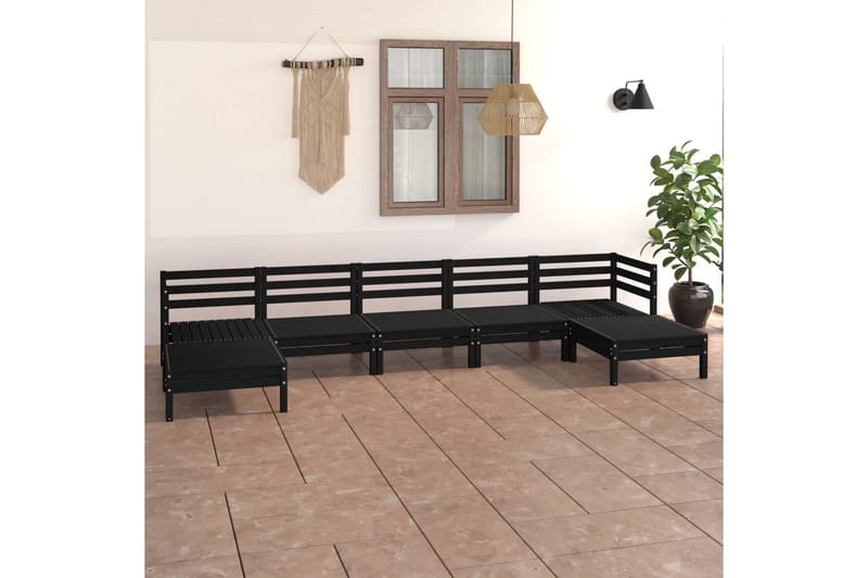 Hagesofagruppe 7 deler svart heltre furu - Svart - Verandamøbler - Sofagruppe utendørs - Loungesett