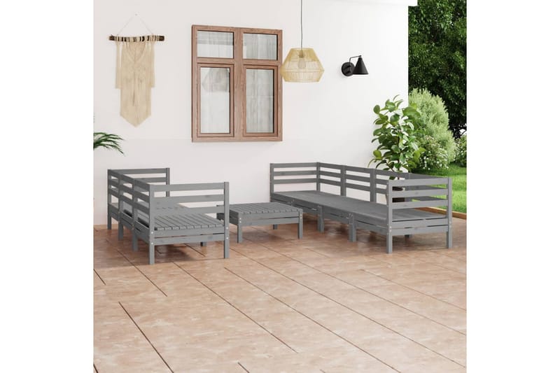 Hagesofagruppe 8 deler grå heltre furu - Grå - Verandamøbler - Sofagruppe utendørs - Loungesett