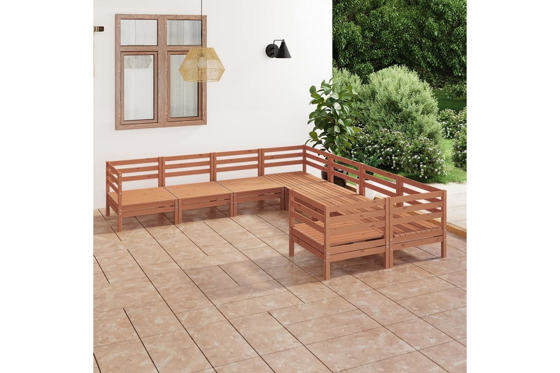Hagesofagruppe 8 deler honningbrun heltre furu - Brun - Hagemøbler - Loungemøbler - Loungesett