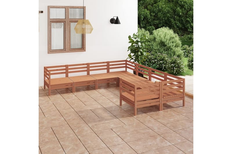 Hagesofagruppe 8 deler honningbrun heltre furu - Brun - Sofagruppe utendørs - Loungesett - Verandamøbler