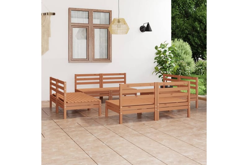 Hagesofagruppe 8 deler honningbrun heltre furu - Brun - Hagemøbler - Loungemøbler - Loungesett