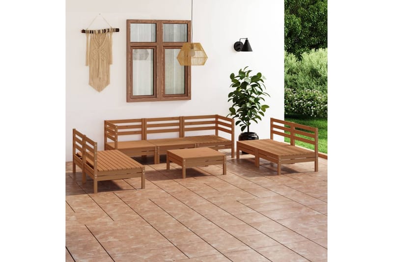 Hagesofagruppe 8 deler honningbrun heltre furu - Brun - Hagemøbler - Loungemøbler - Loungesett