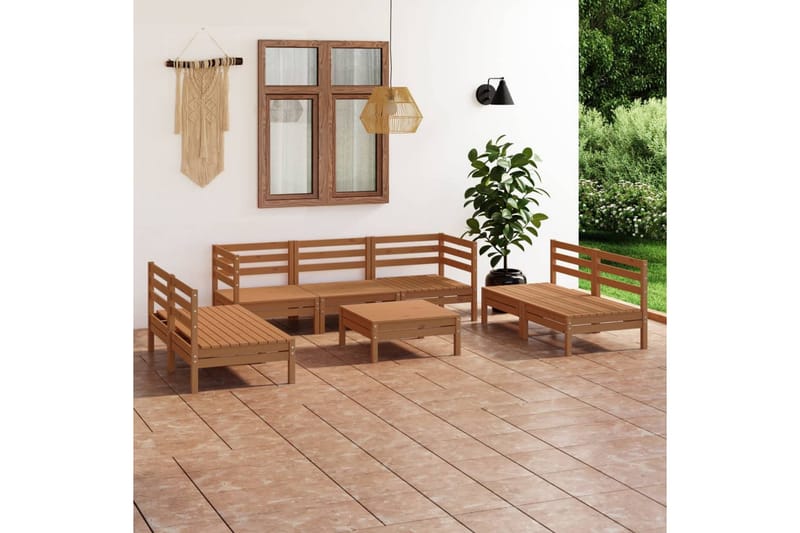 Hagesofagruppe 8 deler honningbrun heltre furu - Brun - Verandamøbler - Sofagruppe utendørs - Loungesett
