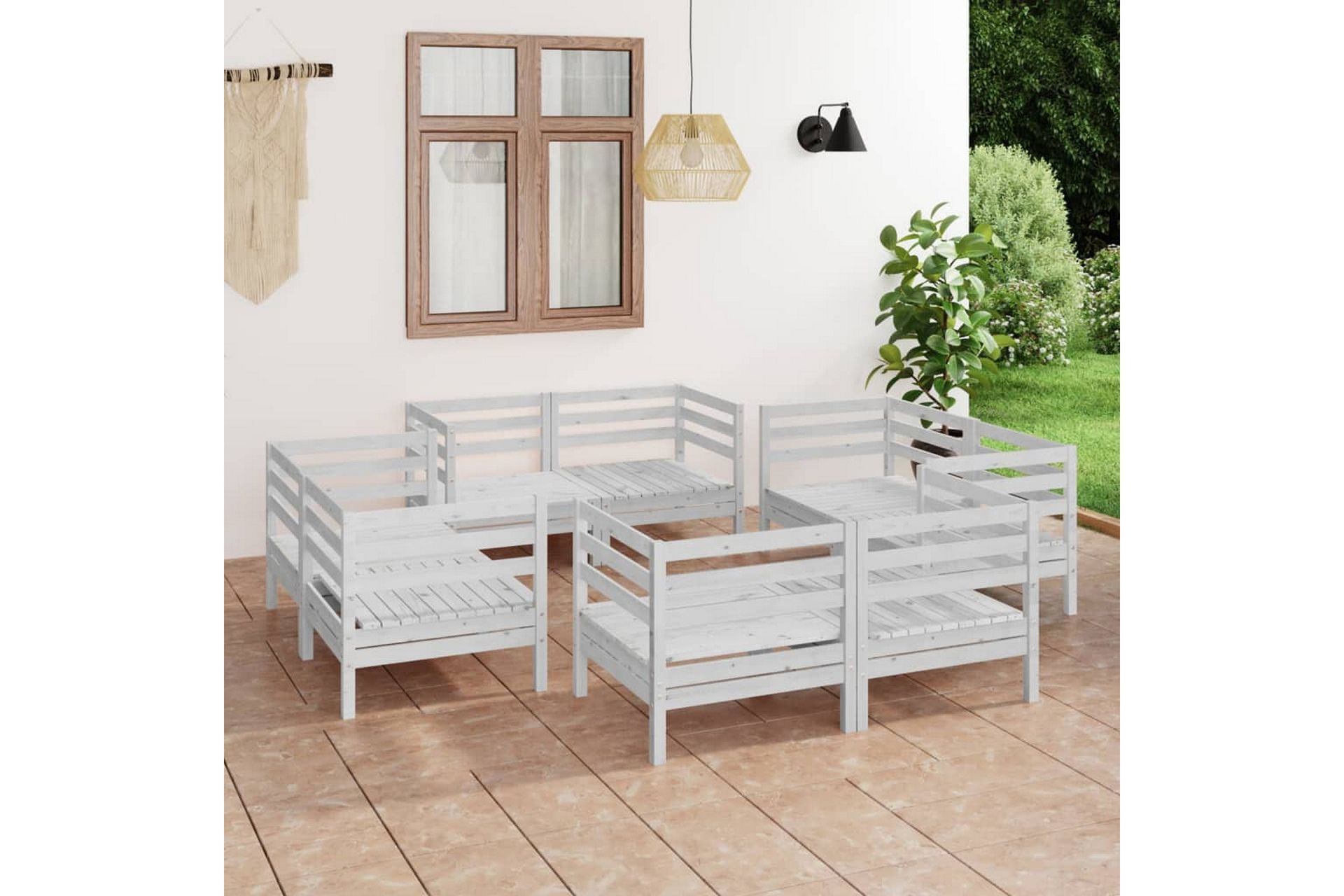 Hagesofagruppe 8 deler hvit heltre furu - Hvit - Hagemøbler - Loungemøbler - Loungesett