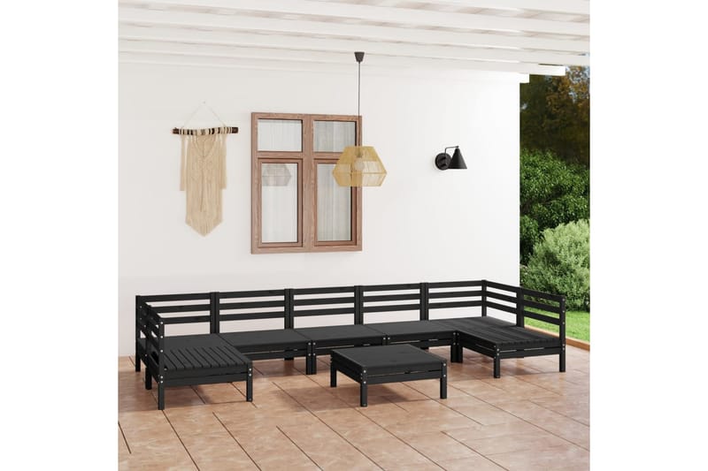 Hagesofagruppe 8 deler svart heltre furu - Svart - Verandamøbler - Sofagruppe utendørs - Loungesett