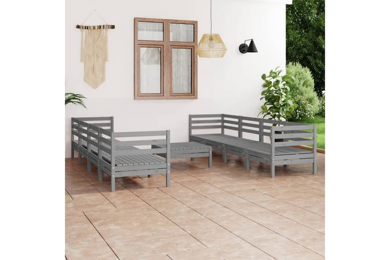 Hagesofagruppe 9 deler grå heltre furu - Grå - Verandamøbler - Sofagruppe utendørs - Loungesett