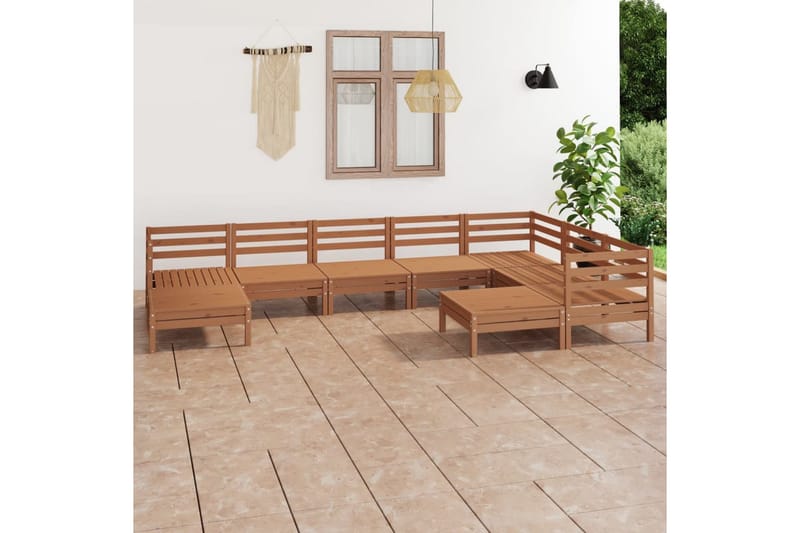 Hagesofagruppe 9 deler honningbrun heltre furu - Brun - Loungesett - Verandamøbler - Sofagruppe utendørs