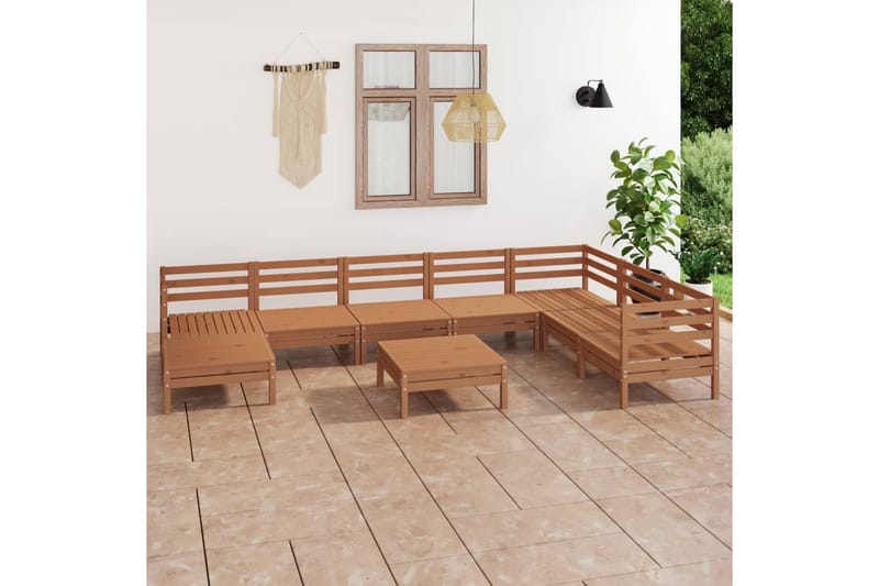 Hagesofagruppe 9 deler honningbrun heltre furu - Brun - Verandamøbler - Sofagruppe utendørs - Loungesett