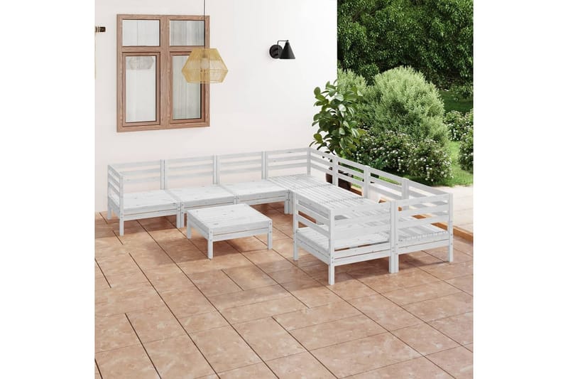 Hagesofagruppe 9 deler hvit heltre furu - Hvit - Verandamøbler - Sofagruppe utendørs - Loungesett
