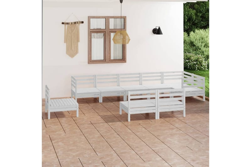 Hagesofagruppe 9 deler hvit heltre furu - Hvit - Verandamøbler - Sofagruppe utendørs - Loungesett