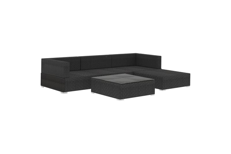 Hagesofagruppe med puter 5 deler polyrotting svart - Verandamøbler - Sofagruppe utendørs - Loungesett