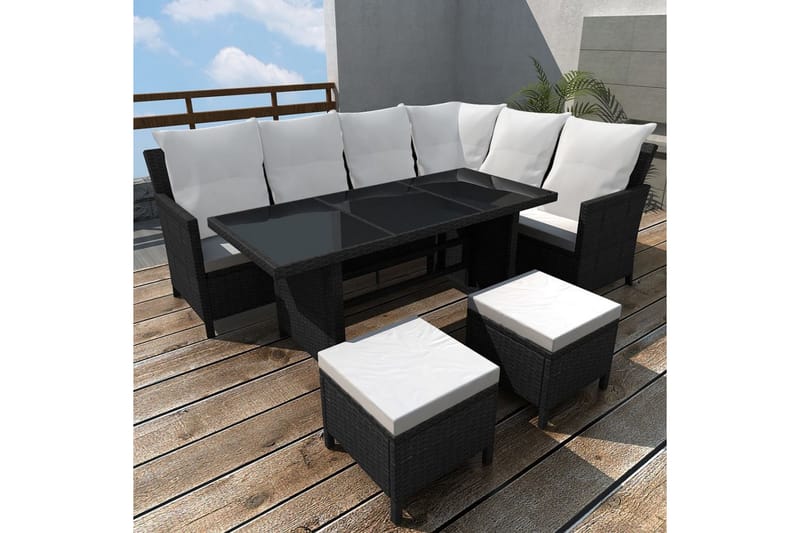 Hagesofagruppe med puter 4 deler polyrotting svart - Svart - Verandamøbler - Sofagruppe utendørs - Loungesett
