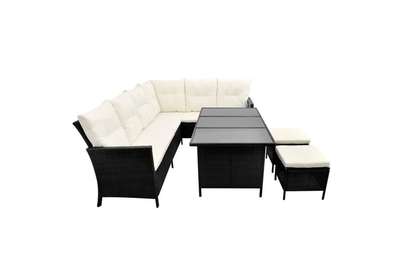 Hagesofagruppe med puter 4 deler polyrotting svart - Svart - Verandamøbler - Sofagruppe utendørs - Loungesett