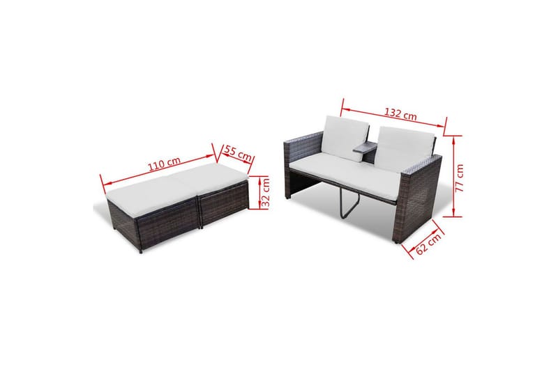 Hagesofagruppe med puter 4 deler polyrotting brun - Brun - Verandamøbler - Sofagruppe utendørs - Loungesett