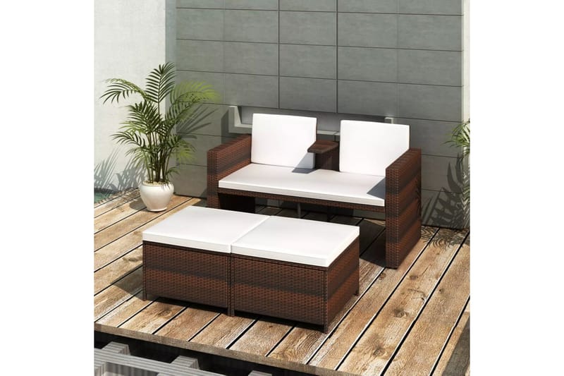Hagesofagruppe med puter 4 deler polyrotting brun - Brun - Verandamøbler - Sofagruppe utendørs - Loungesett