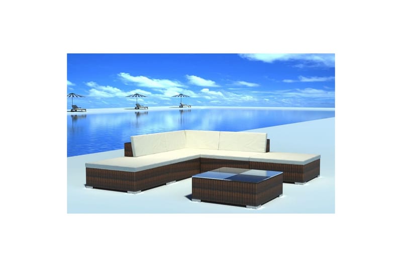 Hagesofagruppe med puter 6 deler polyrotting brun - Loungesett - Verandamøbler - Sofagruppe utendørs