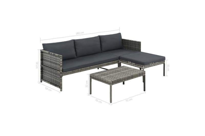 Hagesofasett med puter 3 deler polyrotting grå - Grå - Verandamøbler - Sofagruppe utendørs - Loungesett