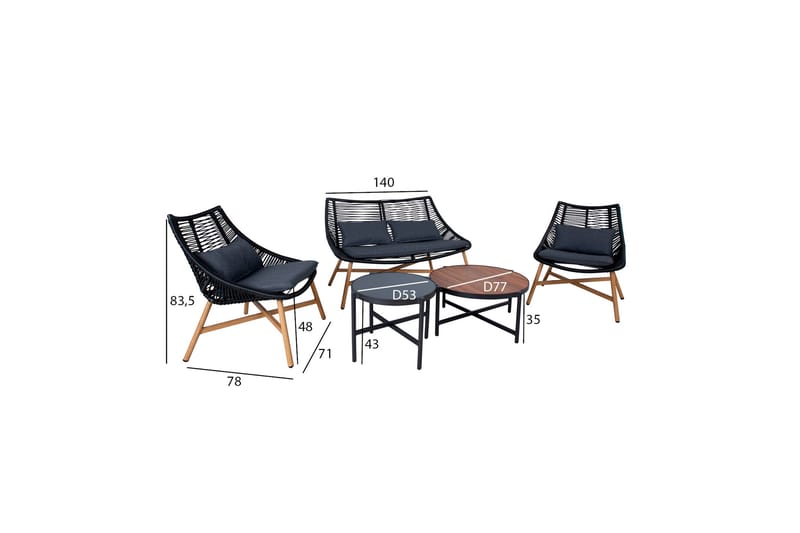 Helsinki Sofagruppe - Svart - Verandamøbler - Sofagruppe utendørs - Loungesett