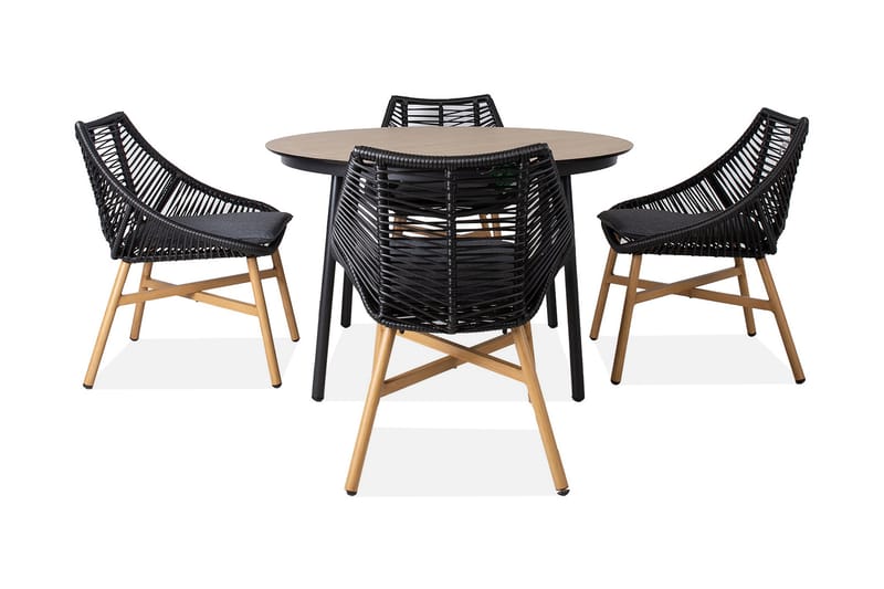 Helsinki Spisegruppe inkl. 4 Stoler - Svart / Beige - Hagemøbler - Loungemøbler - Loungesett