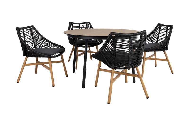Helsinki Spisegruppe inkl. 4 Stoler - Svart / Beige - Hagemøbler - Loungemøbler - Loungesett