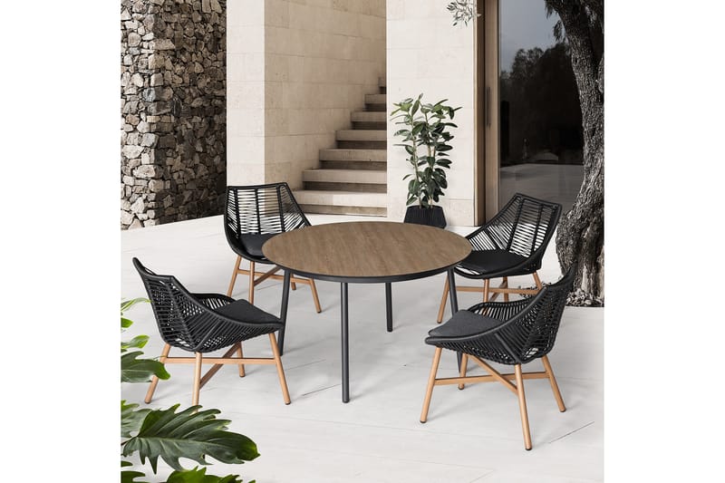 Helsinki Spisegruppe inkl. 4 Stoler - Svart / Beige - Hagemøbler - Loungemøbler - Loungesett