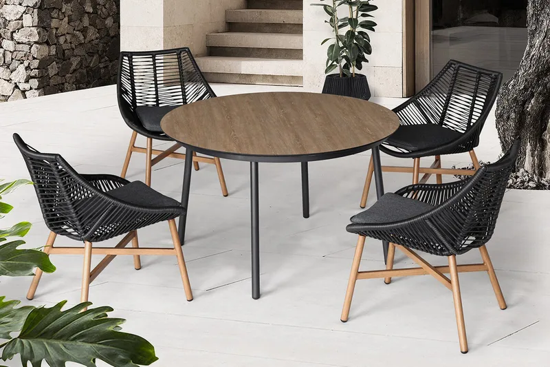 Helsinki Spisegruppe inkl. 4 Stoler - Svart / Beige - Hagemøbler - Loungemøbler - Loungesett