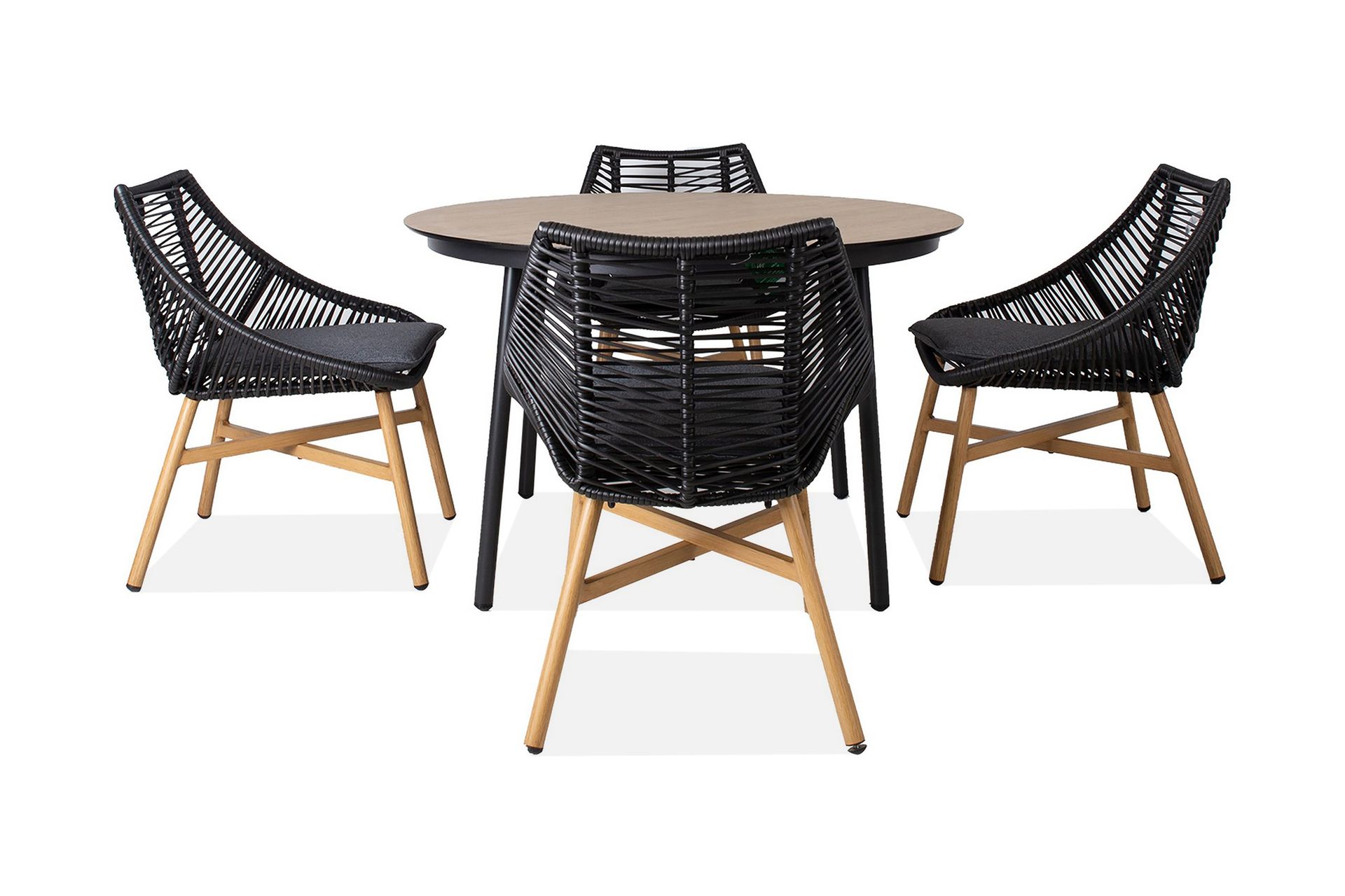 Helsinki Spisegruppe inkl. 4 Stoler - Svart / Beige