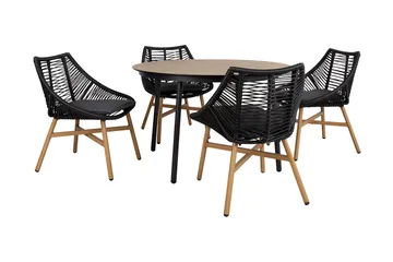 Helsinki Spisegruppe inkl. 4 Stoler - Svart / Beige - Hagemøbler - Hagegruppe - Spisegrupper hage