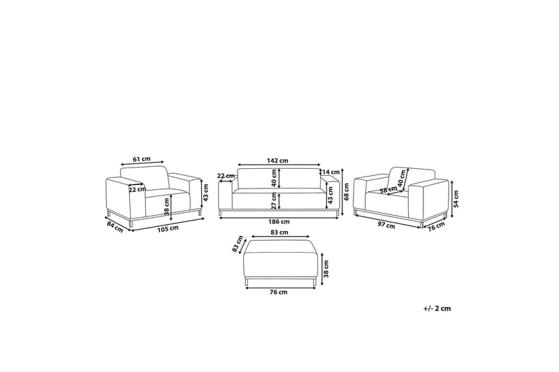 Hughen Loungegruppe 5-seter - Beige / Svart - Verandamøbler - Sofagruppe utendørs - Loungesett