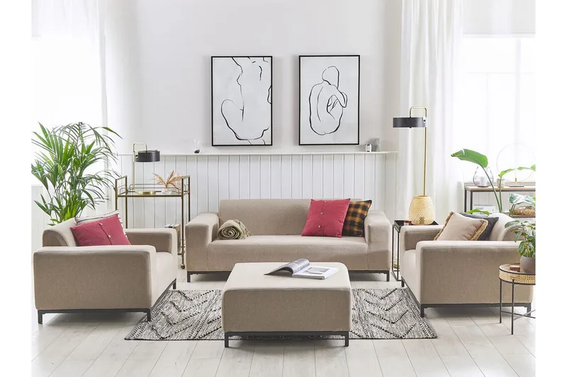 Hughen Loungegruppe 5-seter - Beige / Svart - Hagemøbler - Loungemøbler - Loungesett