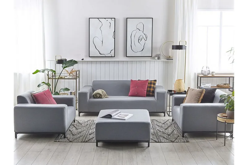 Hughen Loungegruppe 5-seter - Grå / Svart - Hagemøbler - Loungemøbler - Loungesett