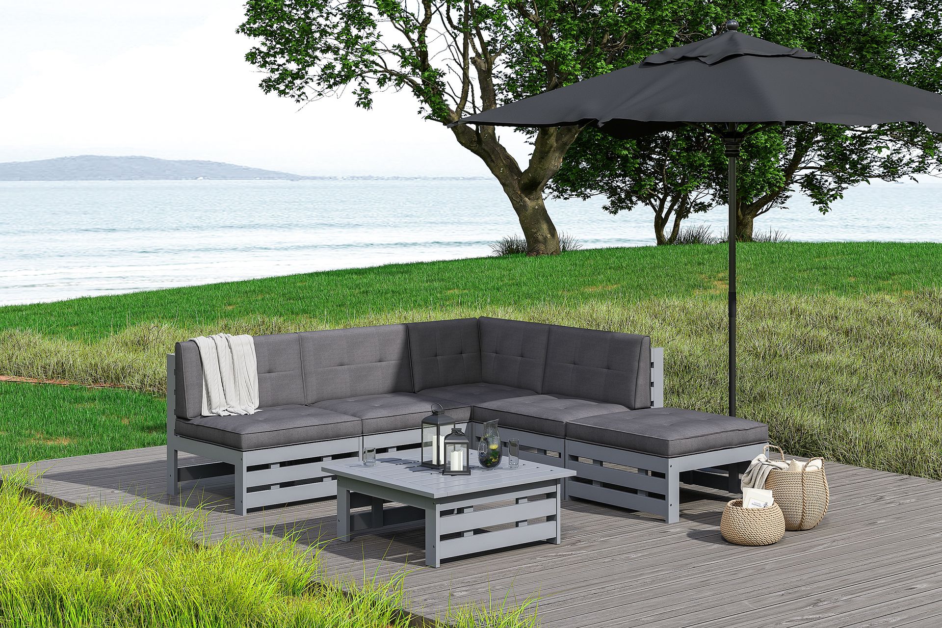 Husarn Hjørneloungegruppe Matt Grå - KWA - Hage - Utemiljø - Veranda & terrasse - Verandamøbler