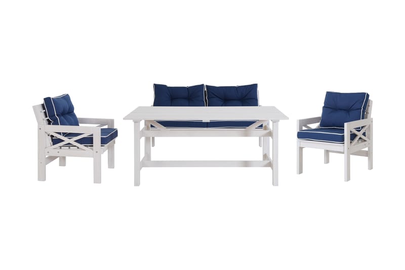 Husarn Spisegruppe 160 cm+2 Stoler+Benk Hvit - KWA - Hage - Utemiljø - Veranda & terrasse - Verandamøbler