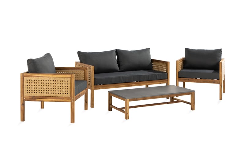 Landos Sofagruppe - Beige / Akasie - Verandamøbler - Sofagruppe utendørs - Loungesett
