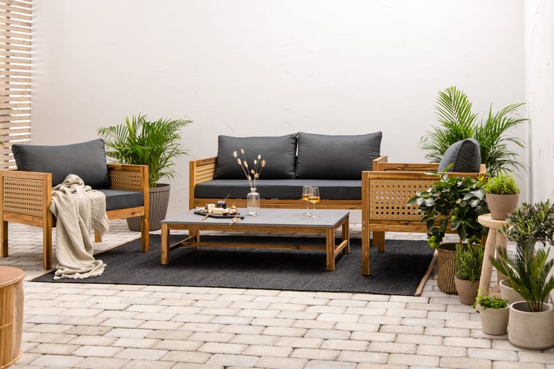 Landos Sofagruppe - Beige / Akasie - Verandamøbler - Sofagruppe utendørs - Loungesett