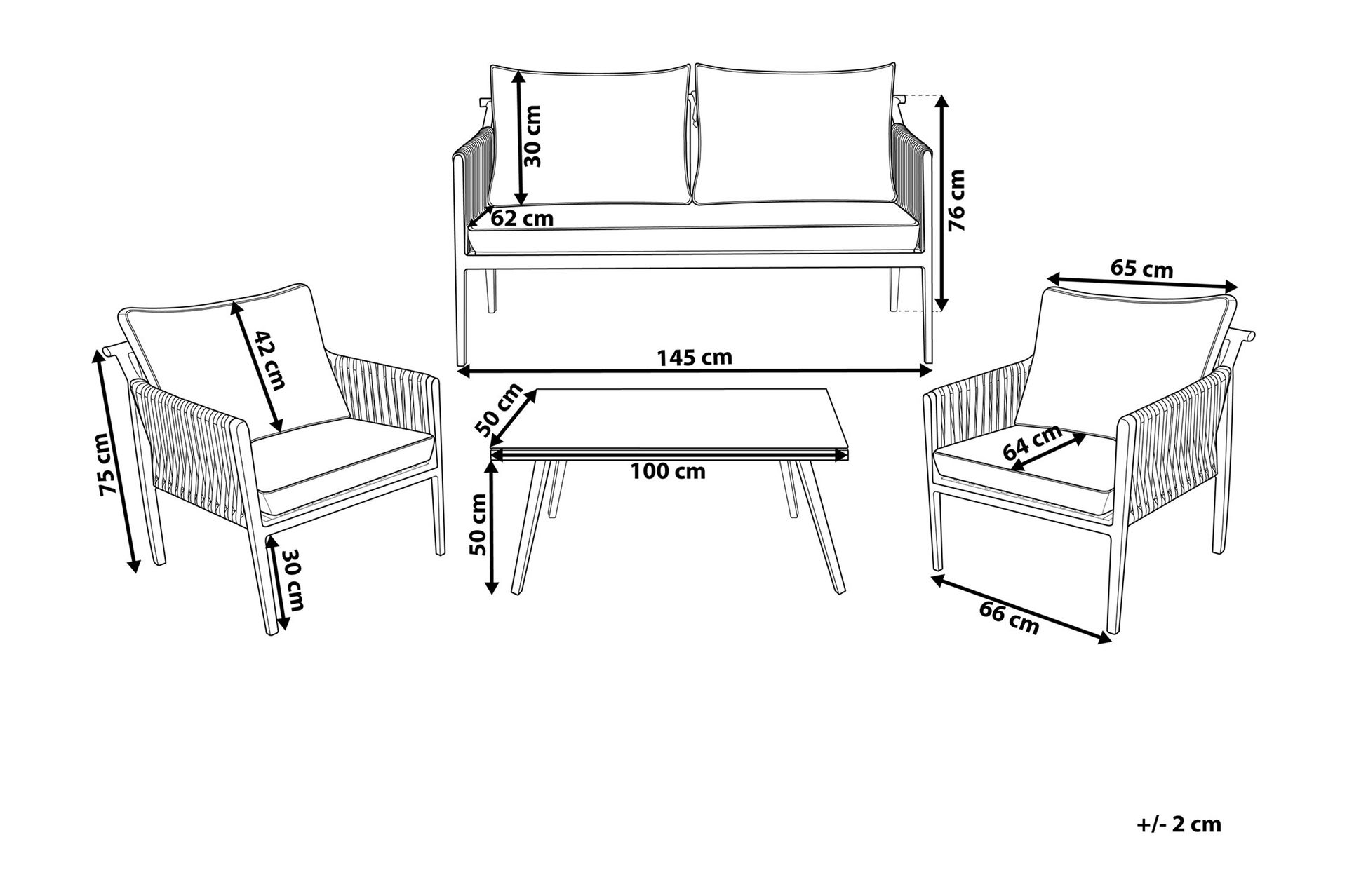 Latina Loungegruppe 66 cm - Hvit - Hagemøbler - Loungemøbler - Loungesett