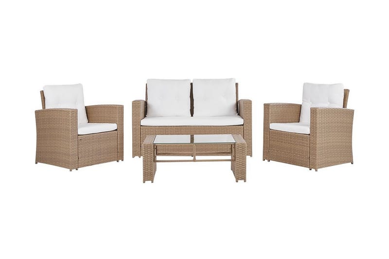Loungegruppe 4-seters kunstrotting lysebrun LUCA - Tre / Natur - Hagemøbler - Loungemøbler - Loungesett