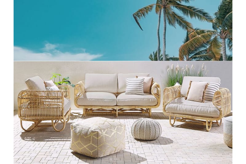 Loungegruppe 4-seters rotting natur/beige DOLCEDO - Tre/natur - Hagemøbler - Loungemøbler - Loungesett