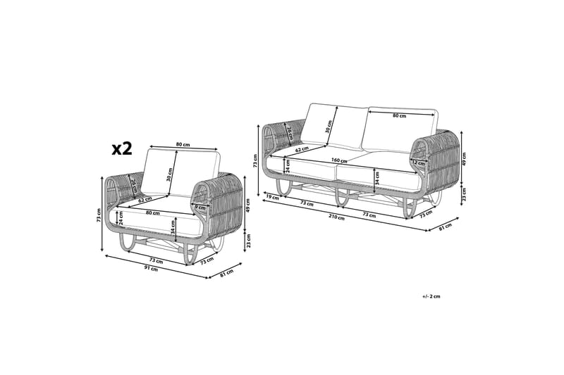 Loungegruppe 4-seters rotting natur/beige DOLCEDO - Tre/natur - Verandamøbler - Sofagruppe utendørs - Loungesett