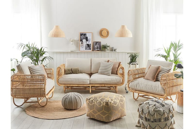 Loungegruppe 4-seters rotting natur/beige DOLCEDO - Tre/natur - Hagemøbler - Loungemøbler - Loungesett