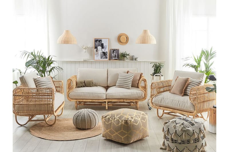 Loungegruppe 4-seters rotting natur/beige DOLCEDO - Tre/natur - Verandamøbler - Sofagruppe utendørs - Loungesett