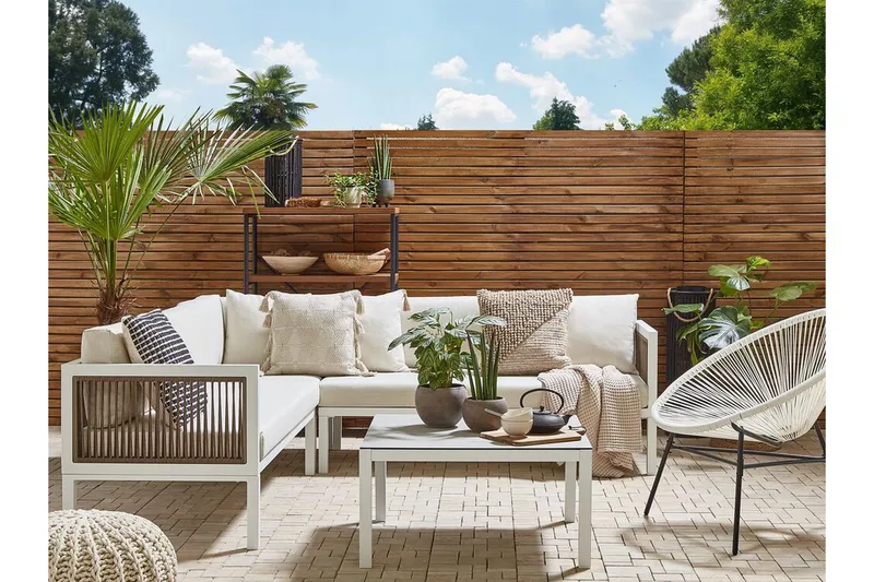 Loungegruppe Hvit/ brun BORELLO - Hvit - Hagemøbler - Loungemøbler - Loungesett