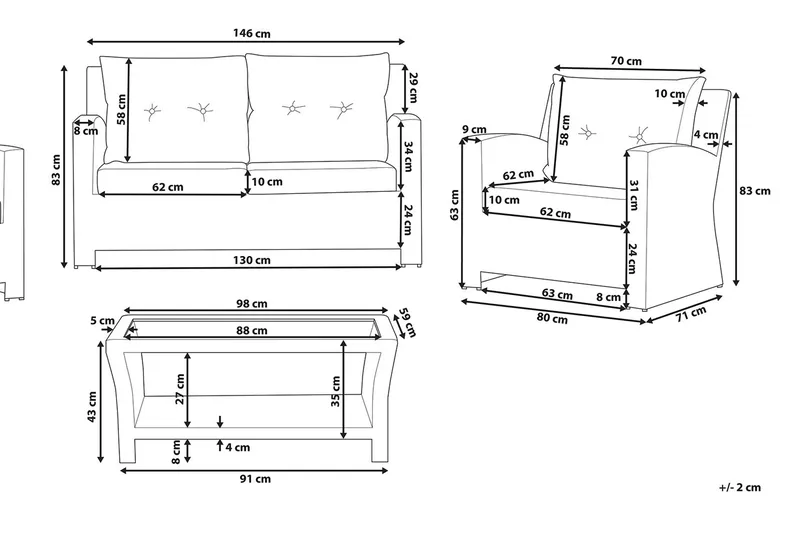 Marino Loungegruppe 146 cm - Hvit - Hagemøbler - Loungemøbler - Loungesett