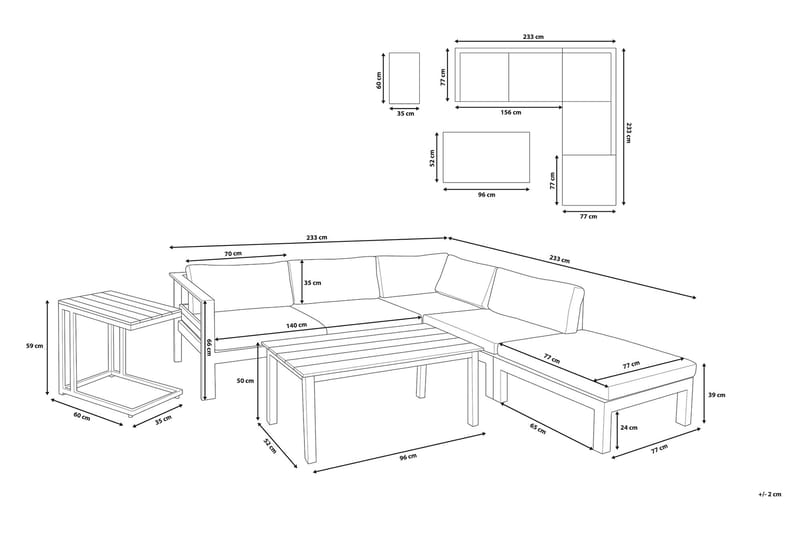 Messina Loungegruppe 147 cm - Hvit - Hagemøbler - Loungemøbler - Loungesett