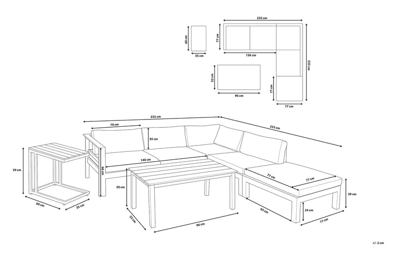 Messina Loungegruppe 147 cm - Hvit - Verandamøbler - Sofagruppe utendørs - Loungesett