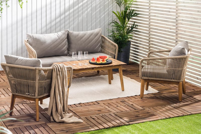 Morocco Sofagruppe - Akasie/Brun/Beige - Hagemøbler - Loungemøbler - Loungesett