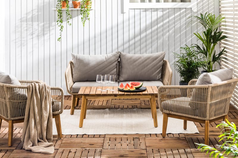 Morocco Sofagruppe - Akasie/Brun/Beige - Hagemøbler - Loungemøbler - Loungesett
